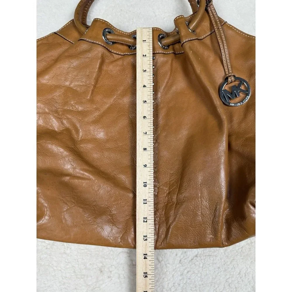 Michael Kors Brown Leather Purse Astor Studded Tote Hobo Western Cowgirl Bag‎